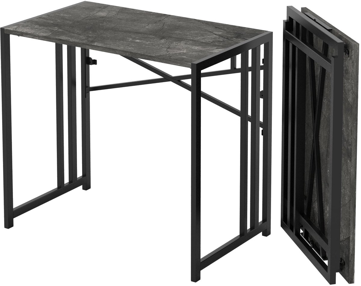 Omgoods - Inklapbare computertafel - Gamingbureau - Ruimtebesparend en gebruiksklaar - 90 cm - Grijs marmer - Perfect voor thuis en onderweg - Gesc...