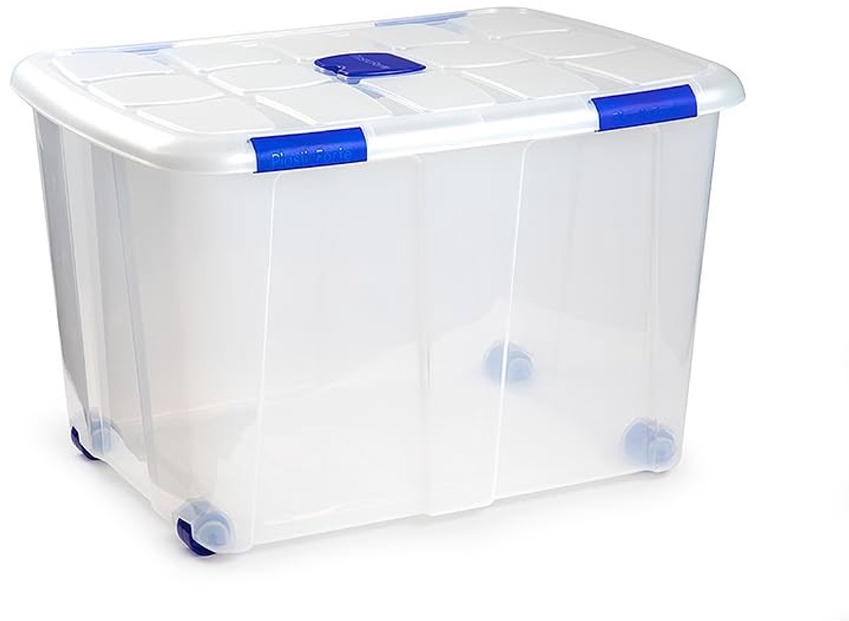 Omgoods - Transparante PVC Opbergdoos met Deksel en Wielen, 130 L