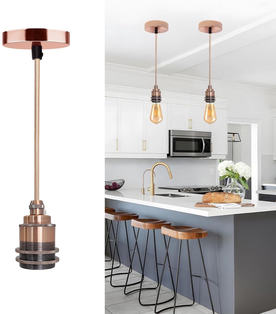 Omgoods - E27 Hanglamp met Verstelbare Textielkabel en Metalen Fitting
