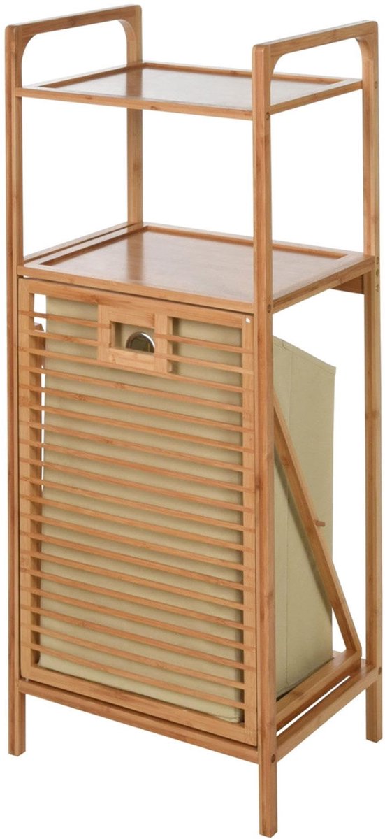 Omgoods - Bamboe Badkamerrek met 2 Planken en Waszak 40x30x95 cm