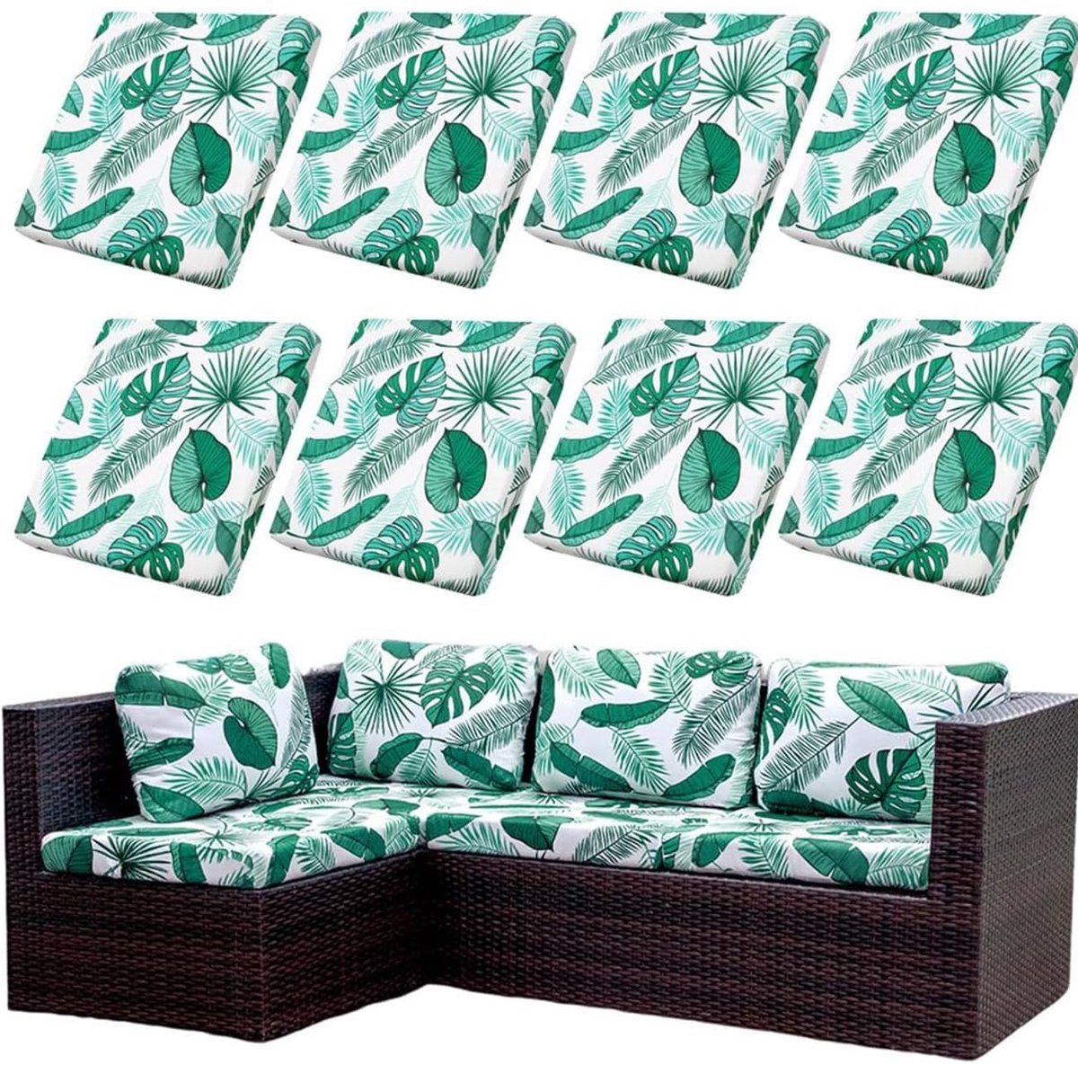 Omgoods - Set van 8 Stretch Kussenhoezen voor Tuinmeubelen, Wasbaar