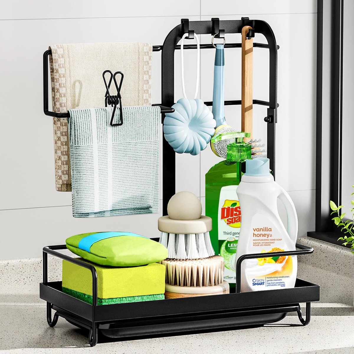 Omgoods - Zwarte Keuken Sink Organizer met Afvoerpan