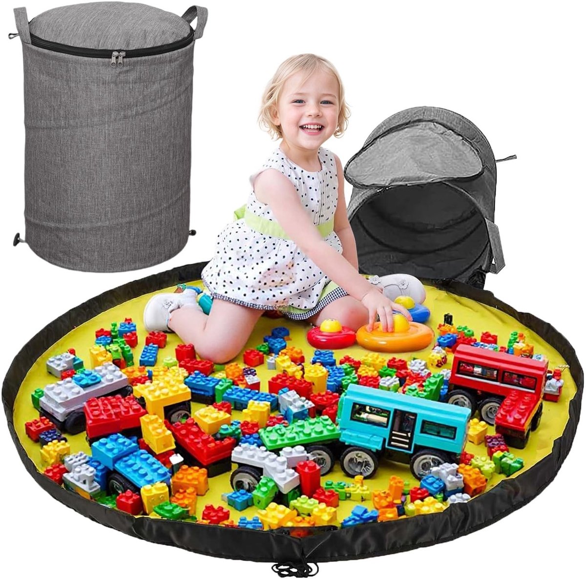 Omgoods - Speelgoed Opbergmand met Speelmat - 34x42 cm Grijs