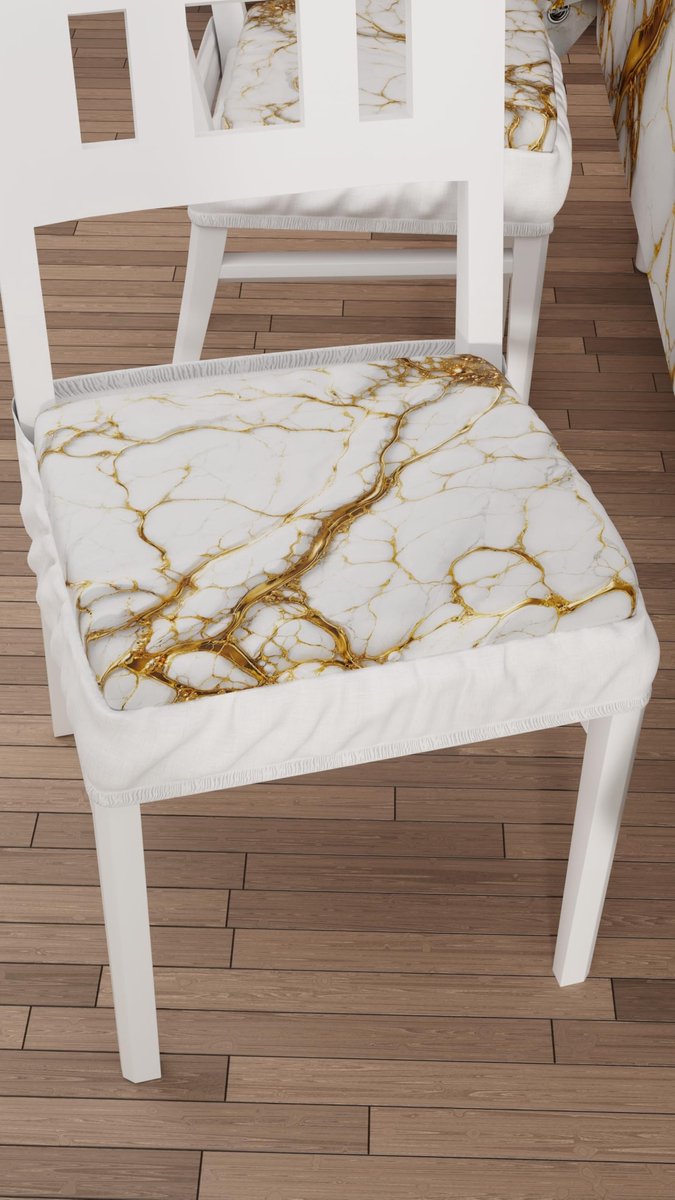 Omgoods - Set van 2 Keukenstoel Kussens met Marmer Effect
