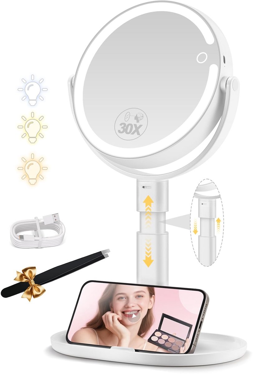 Omgoods - Make-Up Spiegel met Verlichting - Verstelbaar en 360° Rotatable