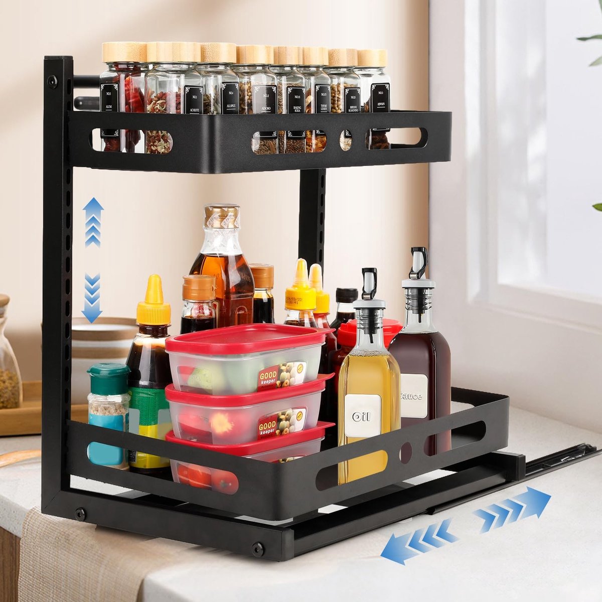 Omgoods - Keukenorganizer met 2 Niveaus, Verstelbaar en Ruimtebesparend