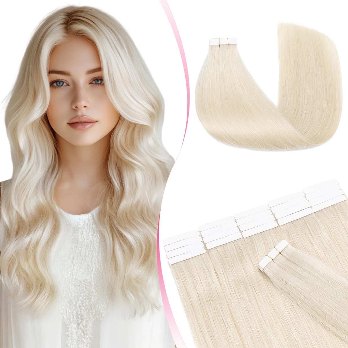 Omgoods - Zelfklevende Haar Extensions 20 Stuks, 45 cm in Bleach White