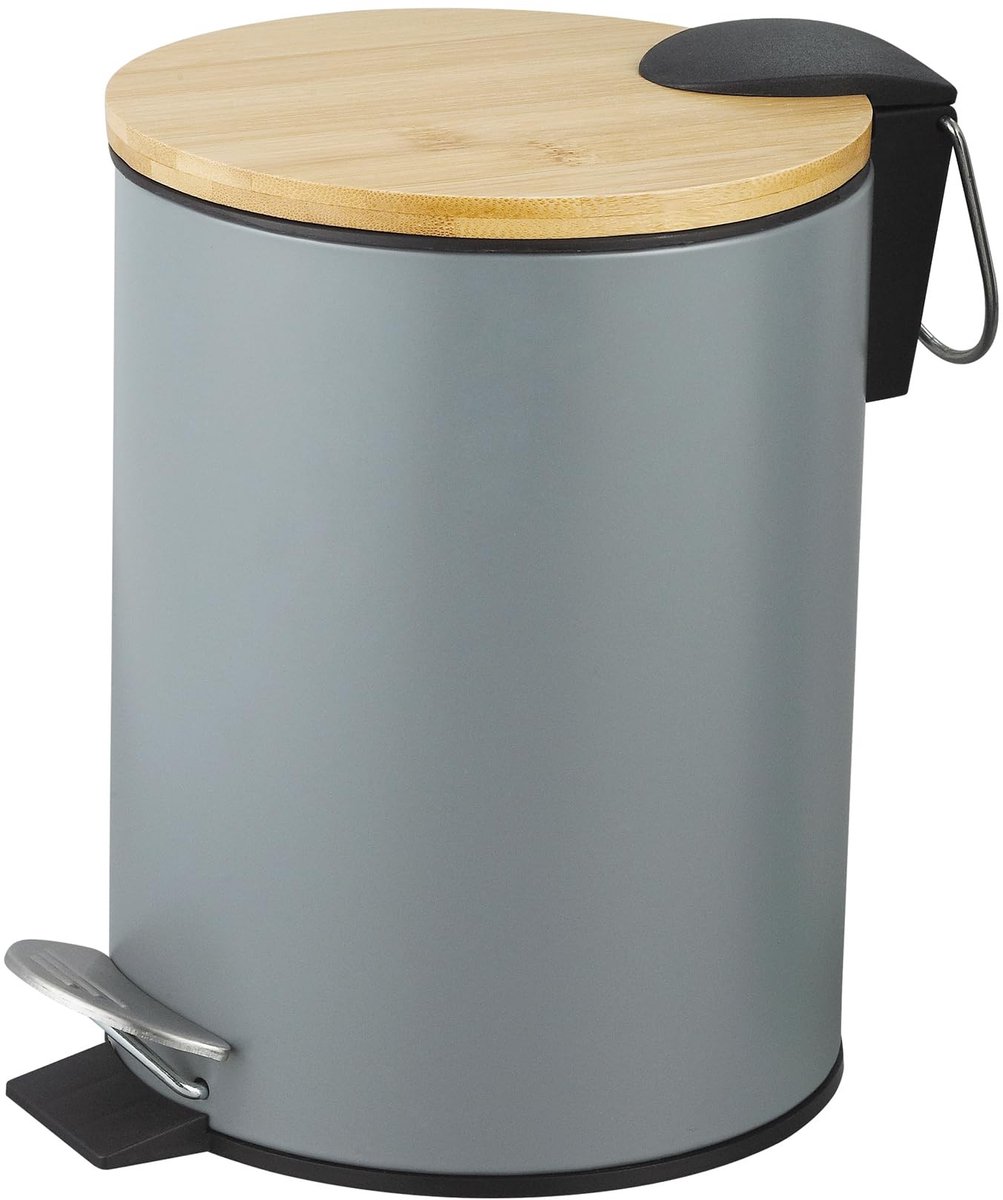 Omgoods - Pedalafvalbak voor Badkamer van 3 Liter in Grijs en Bamboe