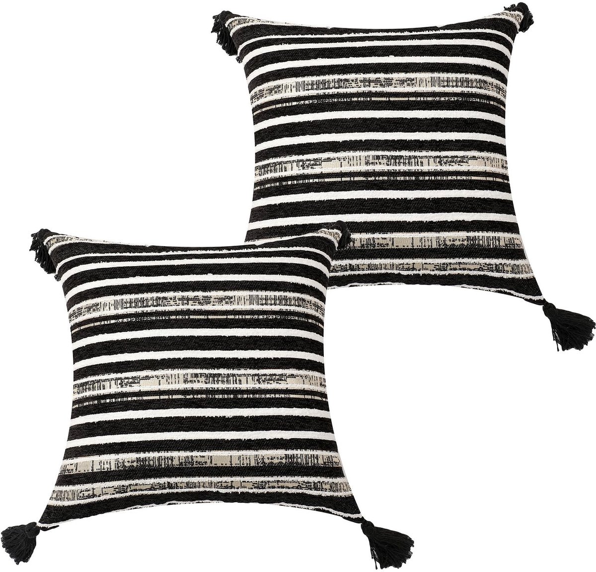 Omgoods - Set van 2 Zwarte Kussenslopen 45 x 45 cm met Kwasten