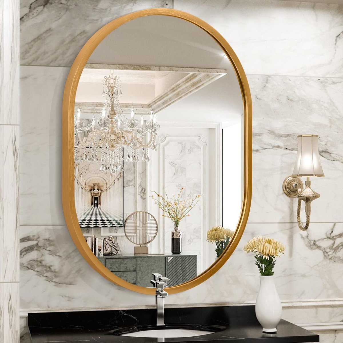 Omgoods - Oval Wandspiegel met Metaal Frame 50x40cm voor Badkamer en Woonkamer