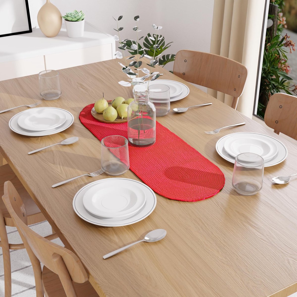 Omgoods - Handgemaakte Katoenen Tafelrunner 30 x 91 cm in Rood