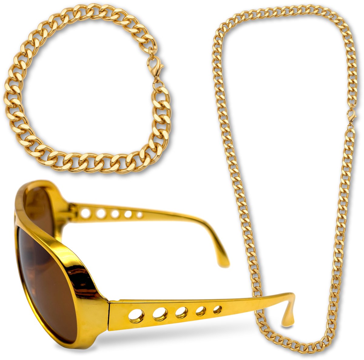 Purepeak Carnaval Pooier Set 3-Delig - Foute Party Outfit - Gangster - Ketting - Zonnebril - Armband - Dames - Heren - Volwassenen