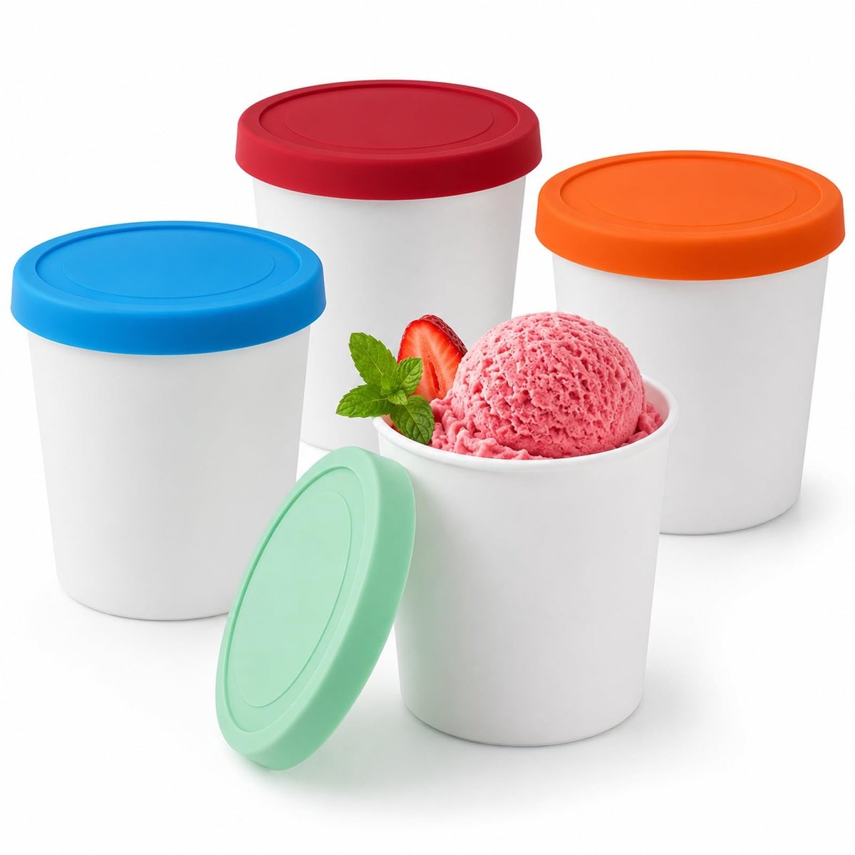 Omgoods - Set van 4 IJscontainers met Silicium Deksels, BPA-vrij