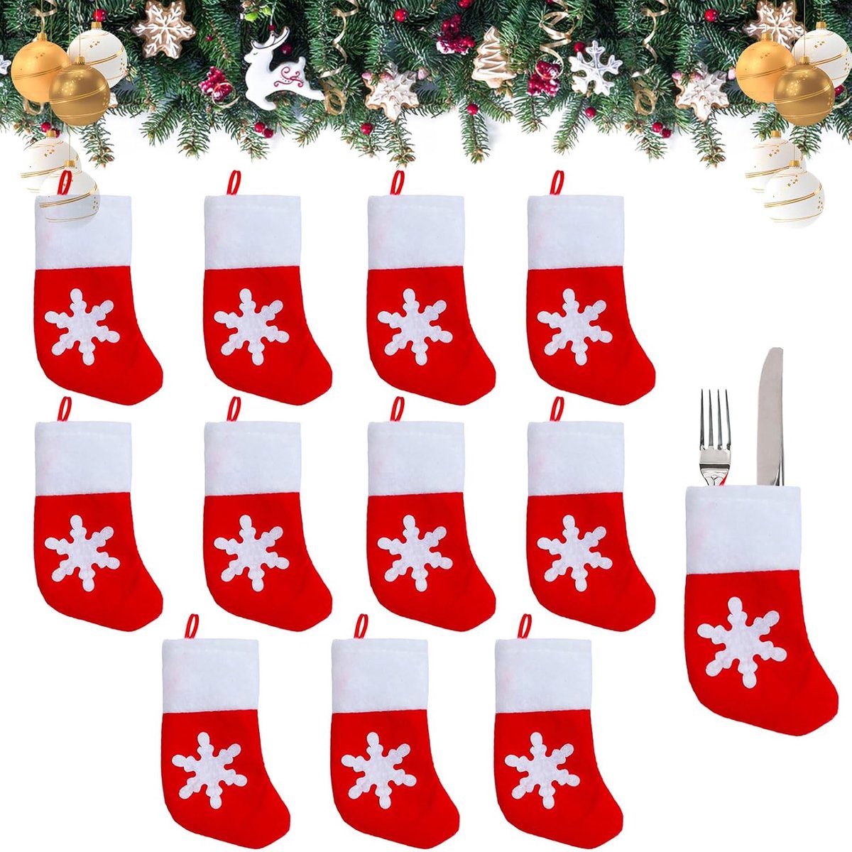 SnelShoppen - 12 Stuks Kerst Servet Houder, Decoratieve Kerst Servetzakjes, Vilt Servetten Houder voor Bestek, Kerstversiering voor Feestelijke Diner