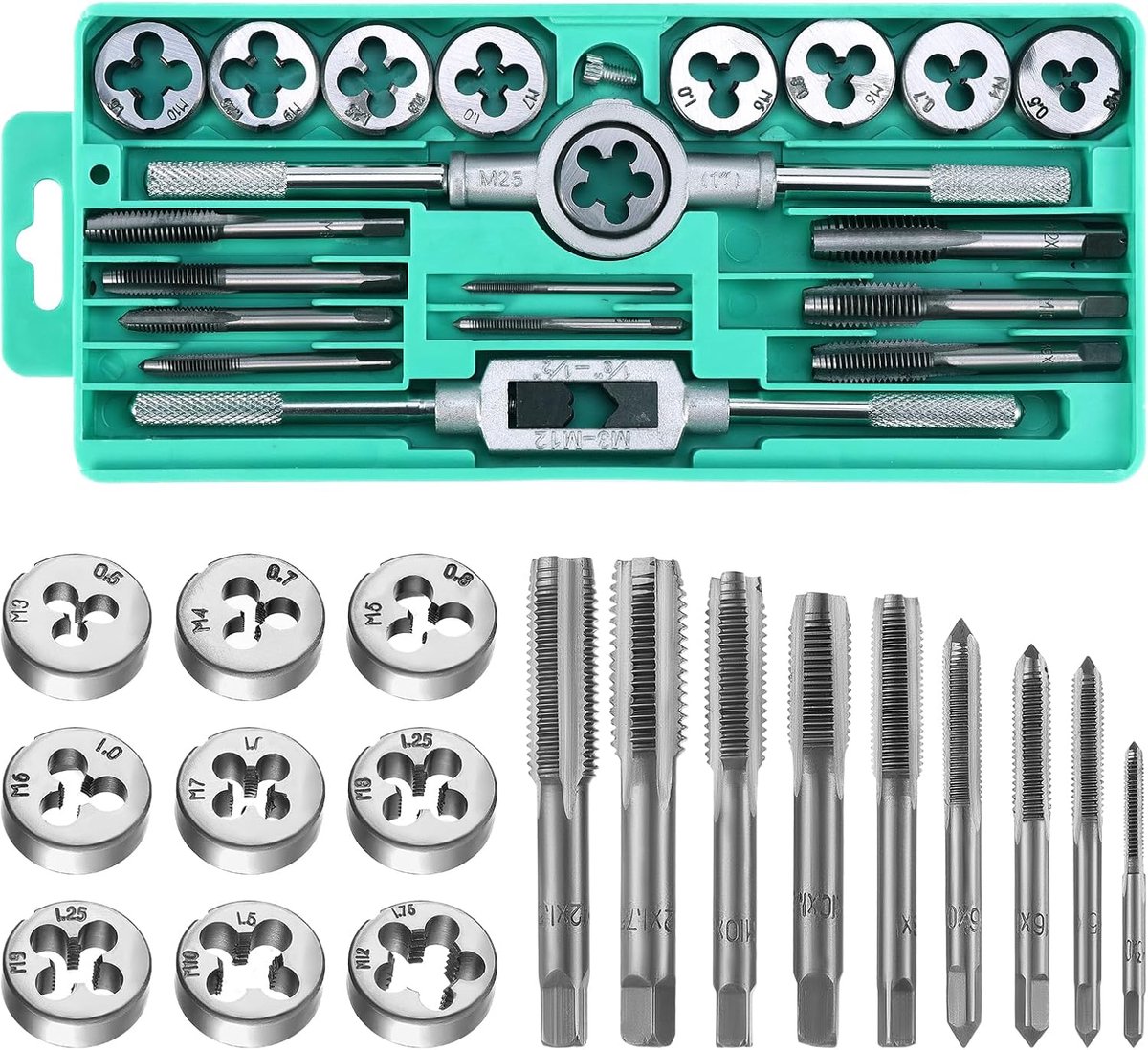 Tap- en draaistellen set M3-M12 - Hoogwaardige staal - 20-delig - Precisie schroefdraad - ShopVlot
