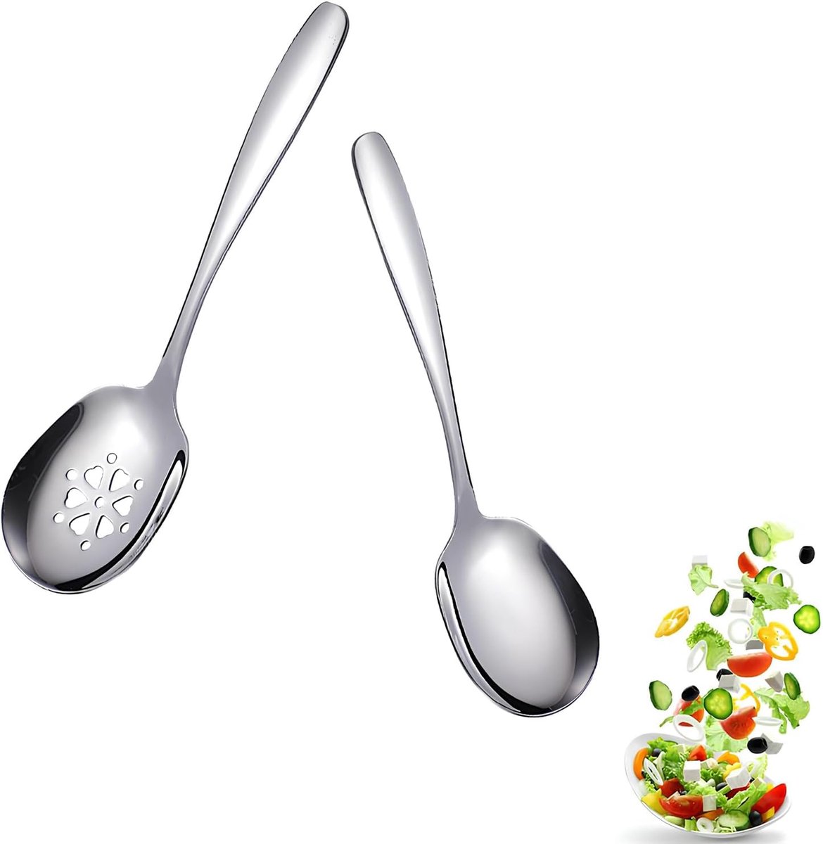 2pcs Serving Spoon, Stainless Steel Serving Spoon, Serving Spoon, Serving Spoon and Slotted Spoon, for Family Dinner - ShopVlot
