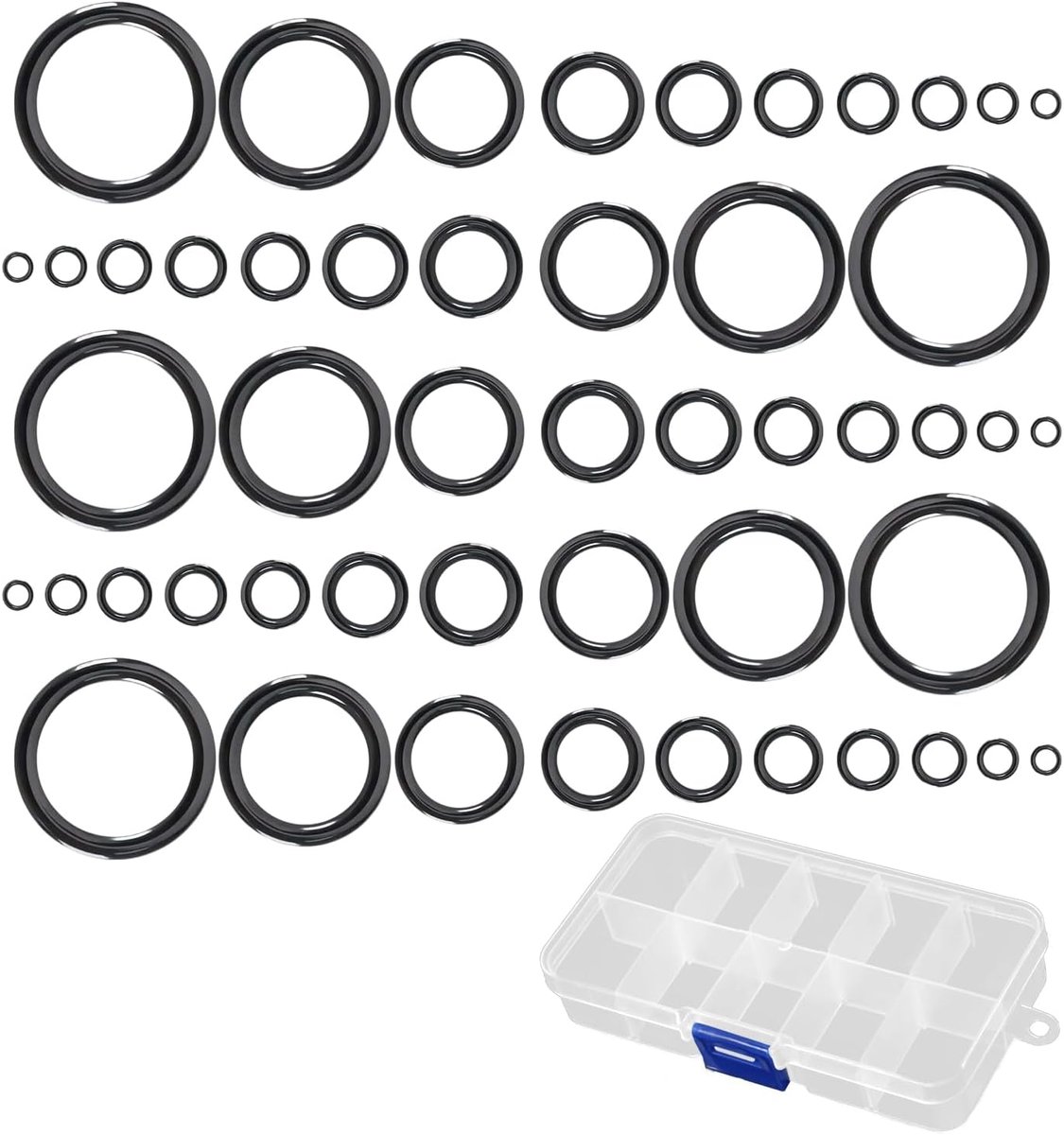 SnelShoppen - 50 Stuks Vissershengel Keramische Gidsringen 10 Maten 3.8mm-29.8mm Zwarte Hengelringen Vissersaccessoires met 1 Transparante Doos voor V