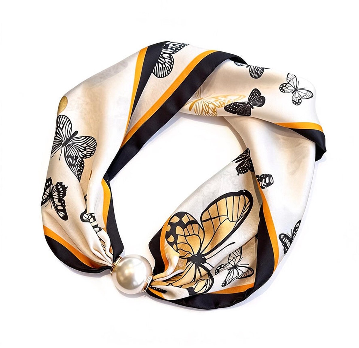 Elegant Off-White Summer Scarf with Romantic Butterfly Design