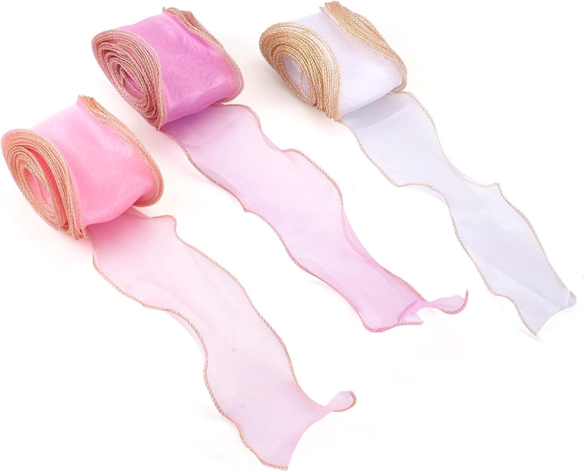 Fishtail ribbon 3 rollen 5m - iriserend polyester - transparant - perfect voor trouwboeketten - SnelShoppen