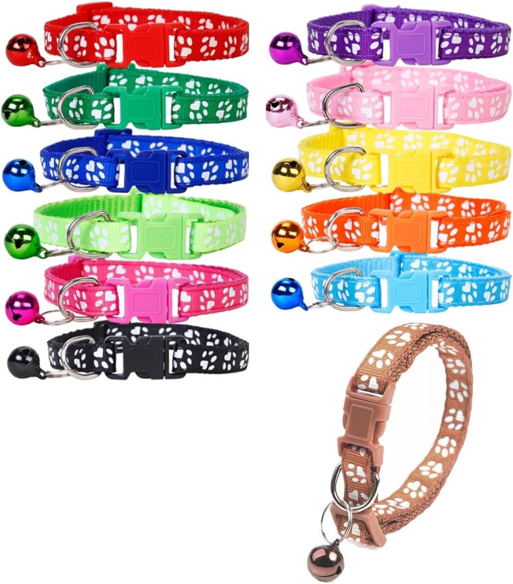 SnelShoppen - 12 Stuks Puppy Halsbanden Whelping 19-31cm Roze Hondenhalsbanden Voor Puppy’s en Kittens met Belletjes - Verstelbare Polyester Halsbande