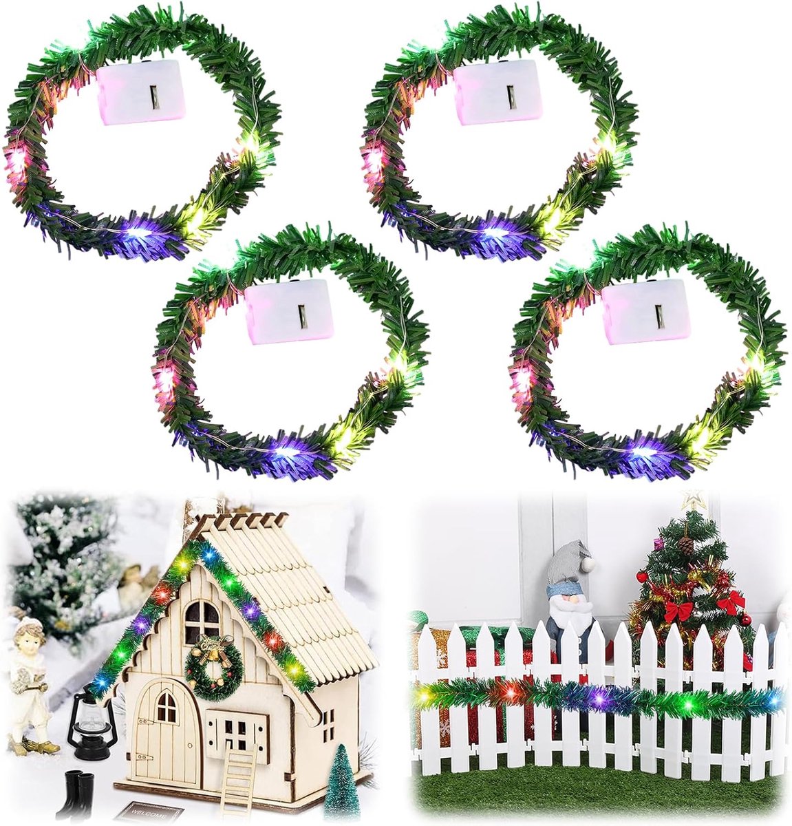 SnelShoppen - 8 Delige Gnome Huis Fairy Lights, Mini LED Verlichting, 168 cm Kunststof Rieten Slingers, Gnome Accessoires, Kerstdecoratie voor Miniatu