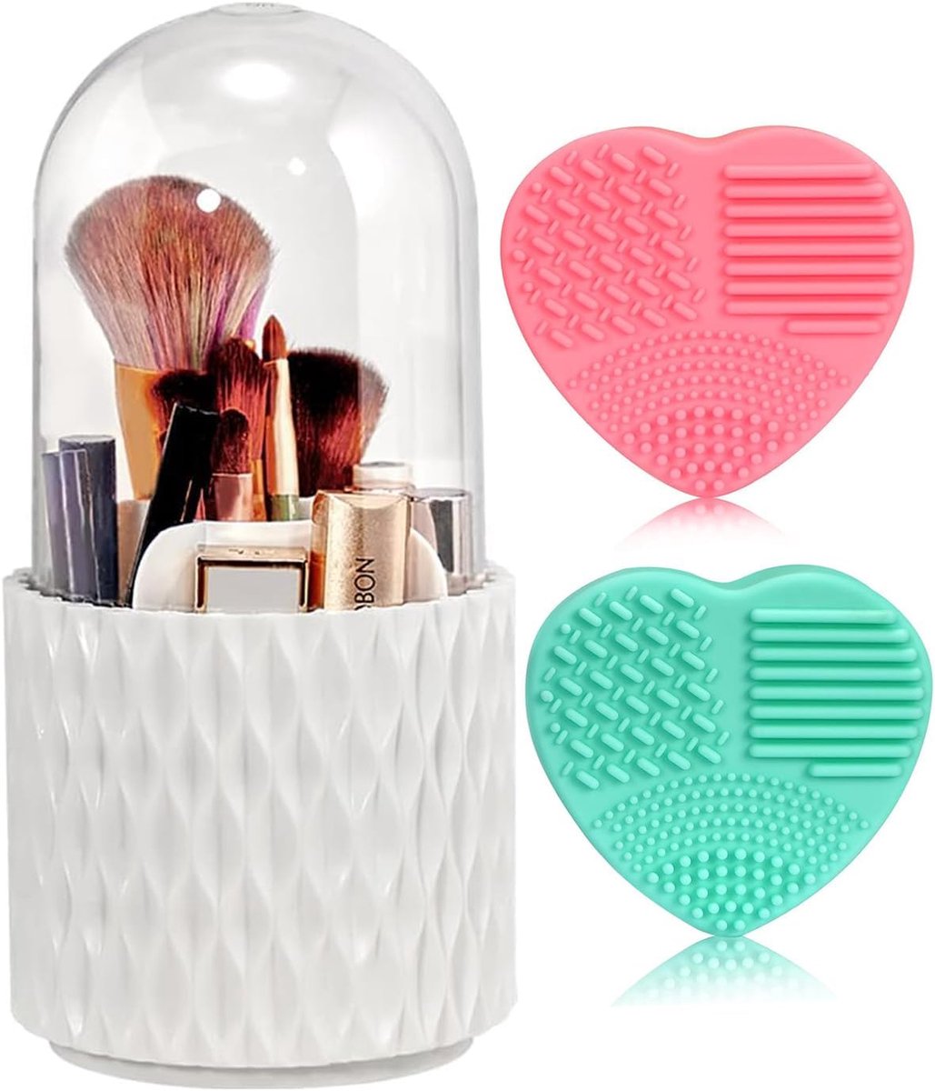 SnelShoppen - 360 Graden Rotatie Cosmetic Makeup Organizer - Make-up Kwasten Houder met Deksel voor Slaapkamer, Badkamer en Kaptafel - Praktische Opbe
