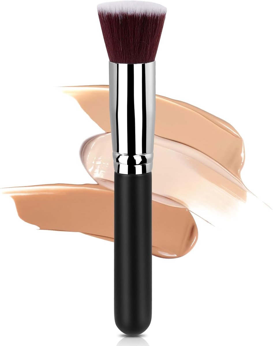 SnelShoppen - Premium Foundation Kwast voor Vloeibare Make-up, Multifunctionele Make-up Kwast met Microfiber Haren, Zwart, Voor Foundation, Concealer,
