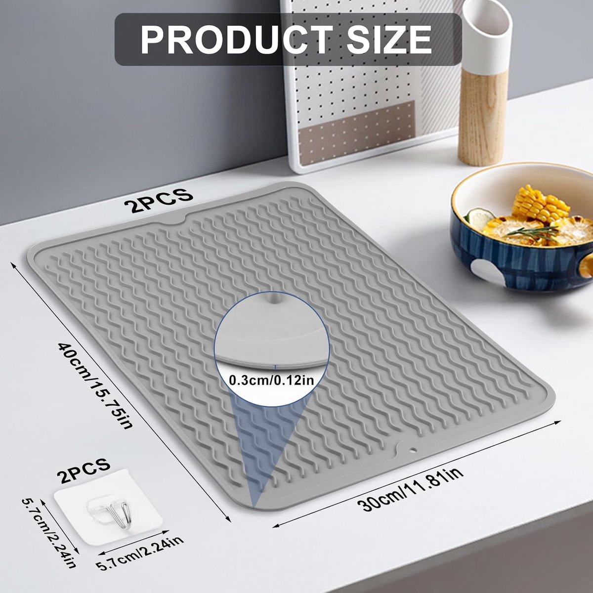 2 Pieces Dish Dish Drainer Mat, 40 × 30 cm Silicone Draining Mat, Quick Drying, Heat Resistant Kitchen Sink Mat - ShopVlot