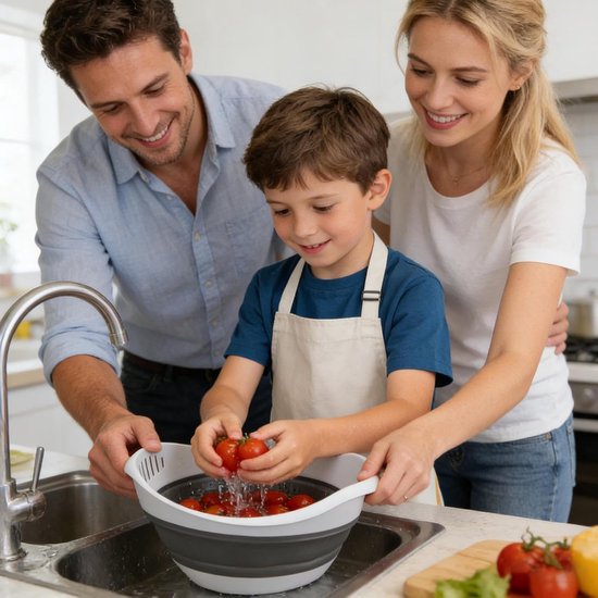 Opvouwbaar vergiet - Zeef mand - Groenten en pasta spoelen - Met handgrepen - 33 x 27 x 9 cm — afbeelding 4