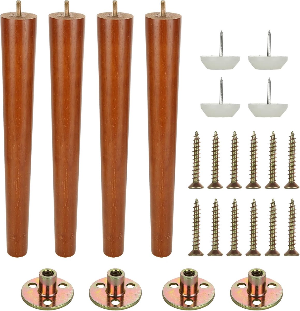 SnelShoppen - Set van 4 Houten Meubelpoten, Rond, 40 cm, Conische Tafelpoten met Rubber Pads, Inclusief Montageplaten en Schroeven voor Meubels, Sofa,