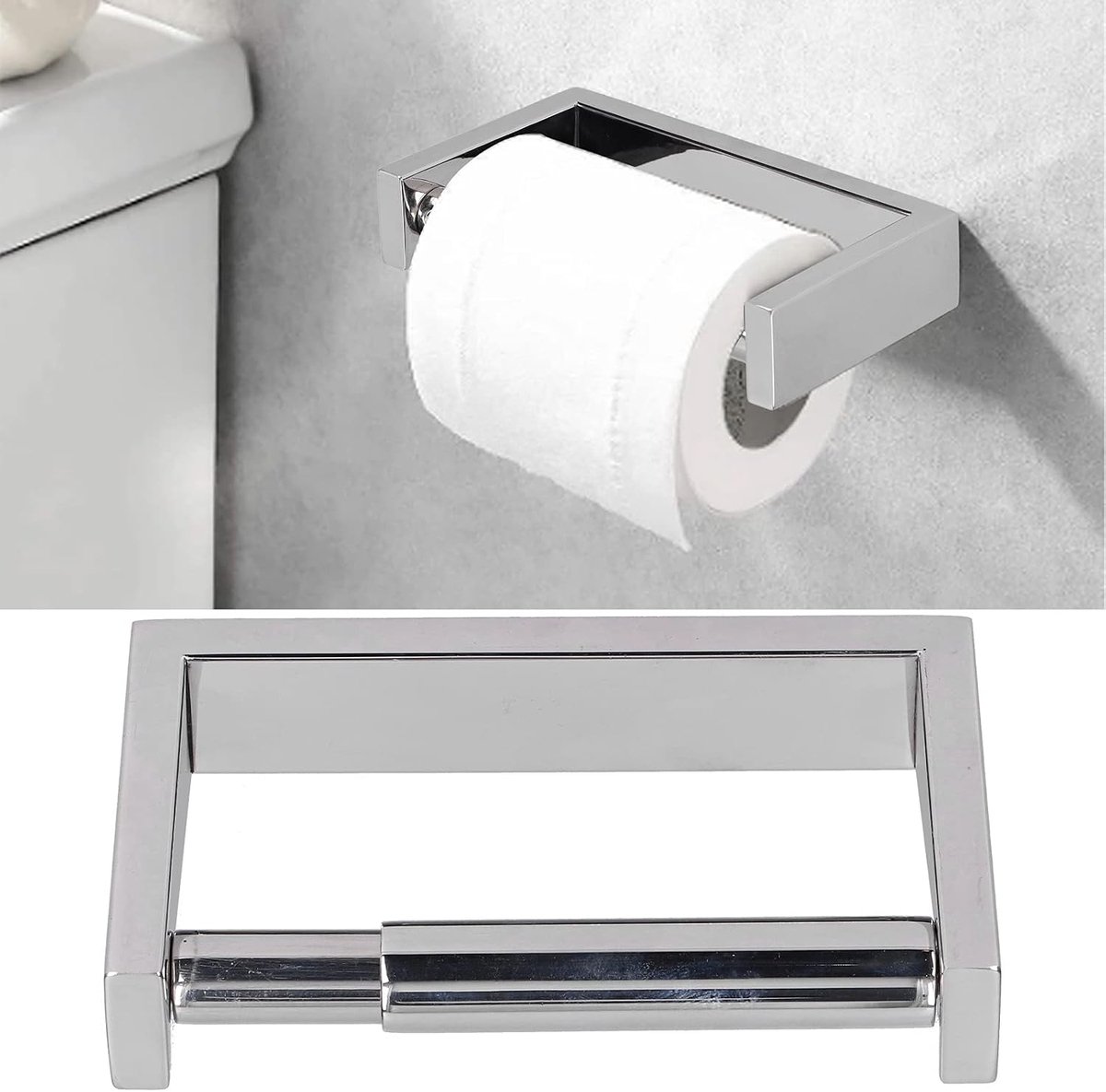 SnelShoppen - Wandgemonteerde Toiletrolhouder Verchroomd, Eenvoudig Te Installeren met Veerarm voor Snel Wisselen van Papierrol, Ideaal voor Badkamer