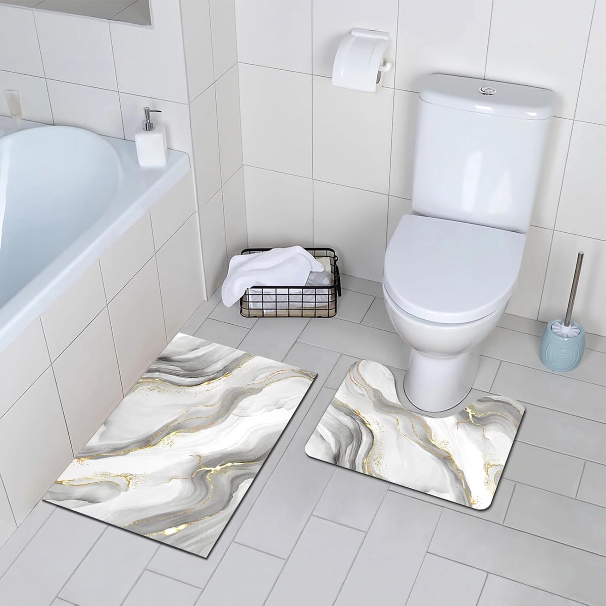 SnelShoppen - 2-delige Badmat Set, Sneldrogend Absorberend, Antislip Matten, Makkelijk te Reinigen, voor Badkamer Badkuip Douche, 61 x 41 cm + U Vorm