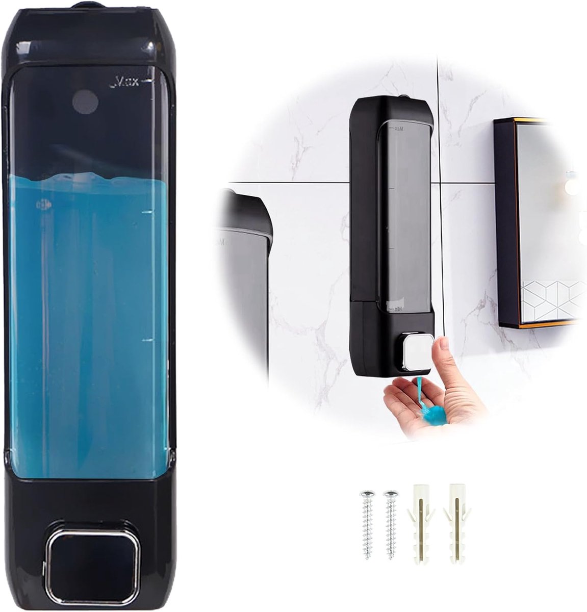 SnelShoppen - Soap Dispenser Zwart 400 ml, Handzeep Dispenser voor Keuken en Douche, Vierkant, 24 x 6.8 x 7 cm, Perfect voor Thuisgebruik