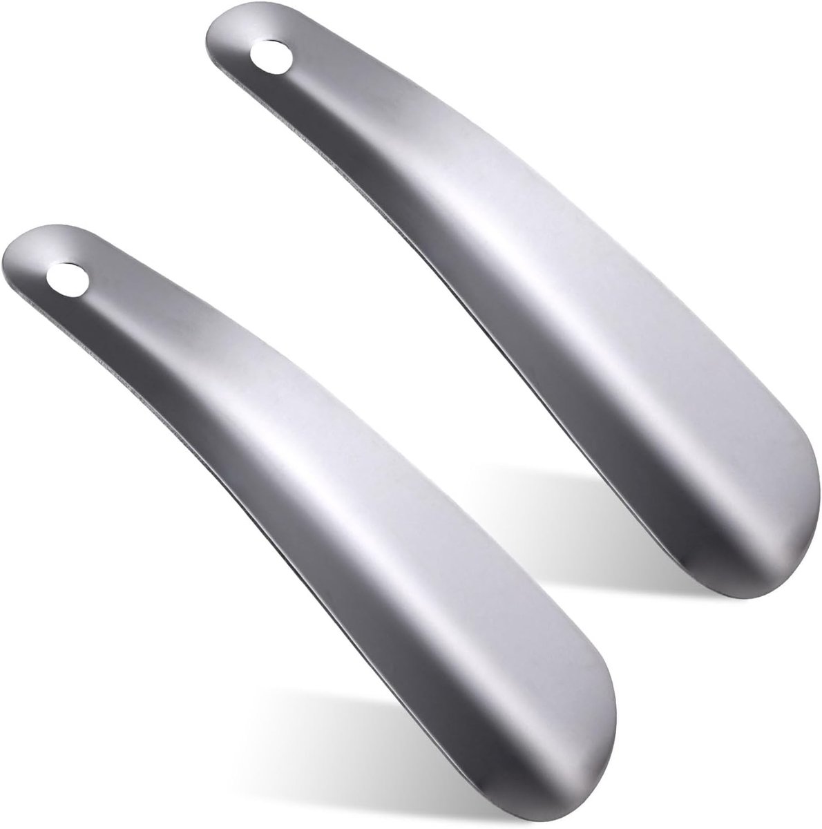 SnelShoppen - Set van 2 Kleine Metalen Schoenlepels, 16 cm, RVS met Ophanggat, Ergonomisch Ontwerp, Geschikt voor Mannen, Vrouwen, Kinderen en Seniore