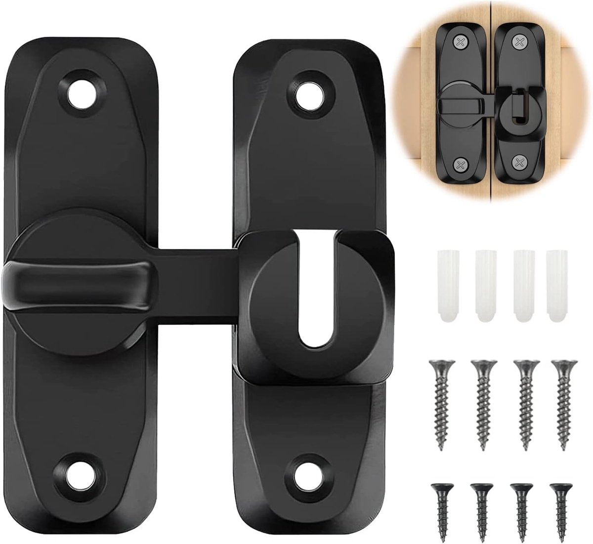 SnelShoppen - Sliding Deurslot, Deurslot met Schroeven, Lock Latch 90 Graden Beweegbaar RVS, Veilig Slot voor Schuifdeuren, Badkamer, Tuin, Raam, Buit