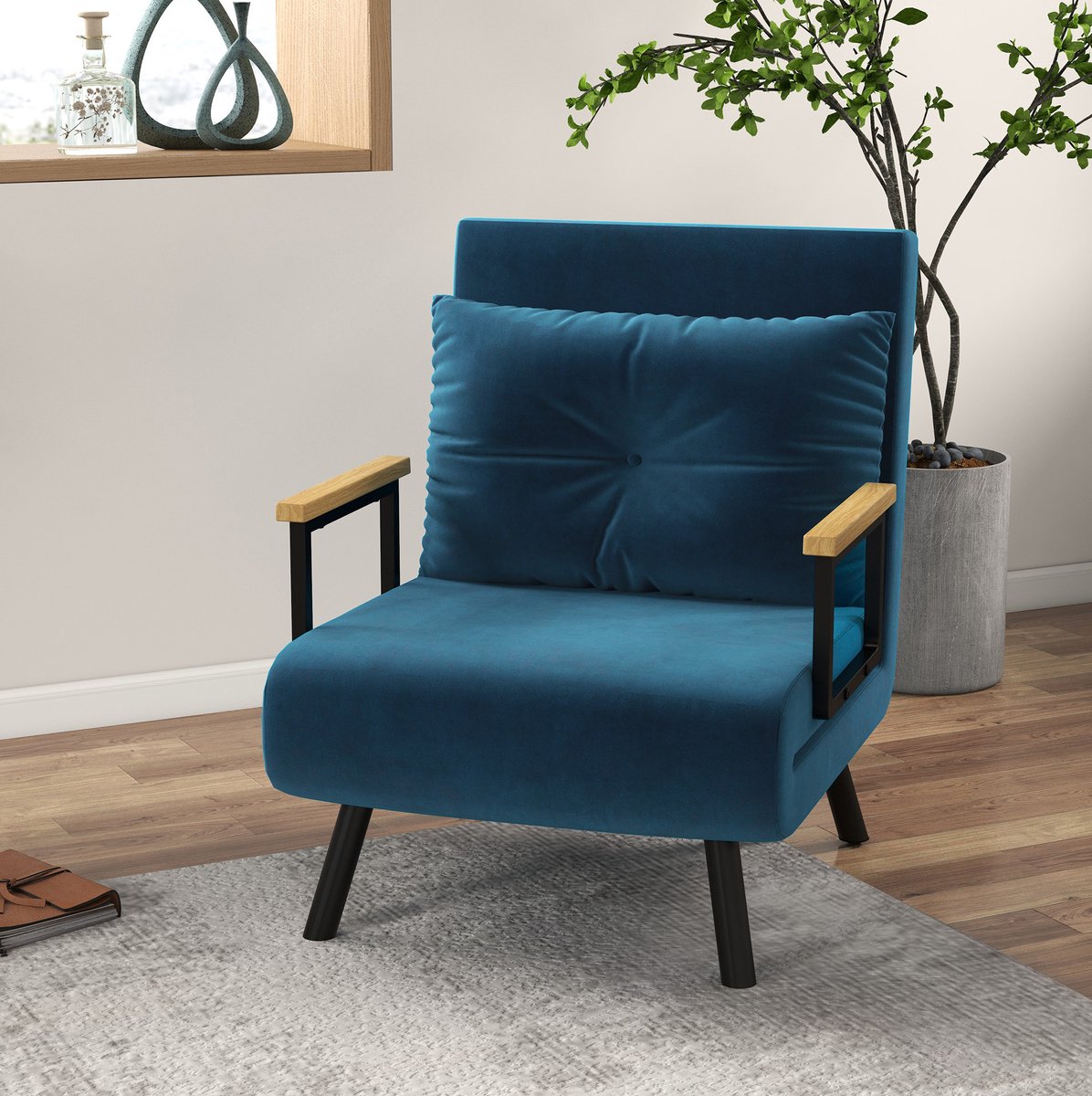 COVREO Relaxfauteuil 63x73x81 cm blauw, velvet met verstelbare rugleuning