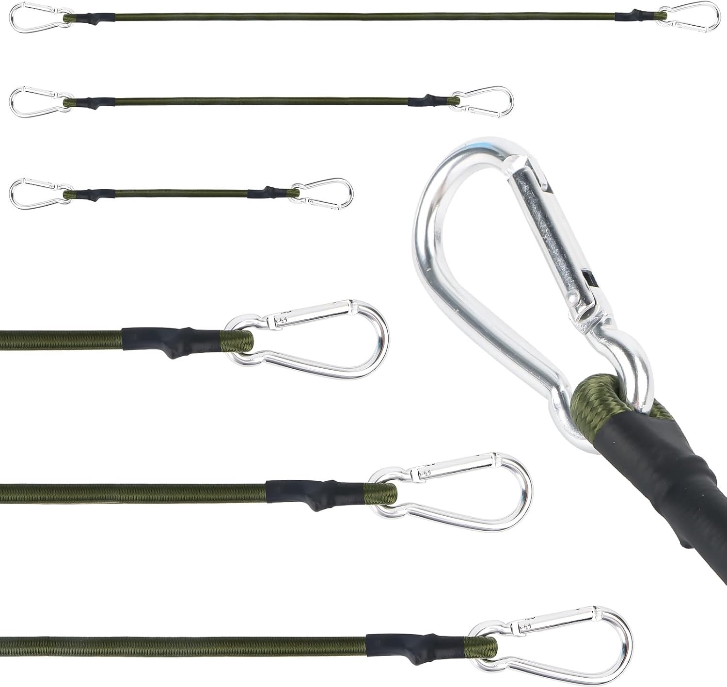 SnelShoppen - Set van 6 Tension Rubber met Carabiner - Extra Sterke Rubberbanden met Haak - 30 cm, 60 cm, 90 cm - Ideaal voor Luchtzeilen, Tarps, Tuin
