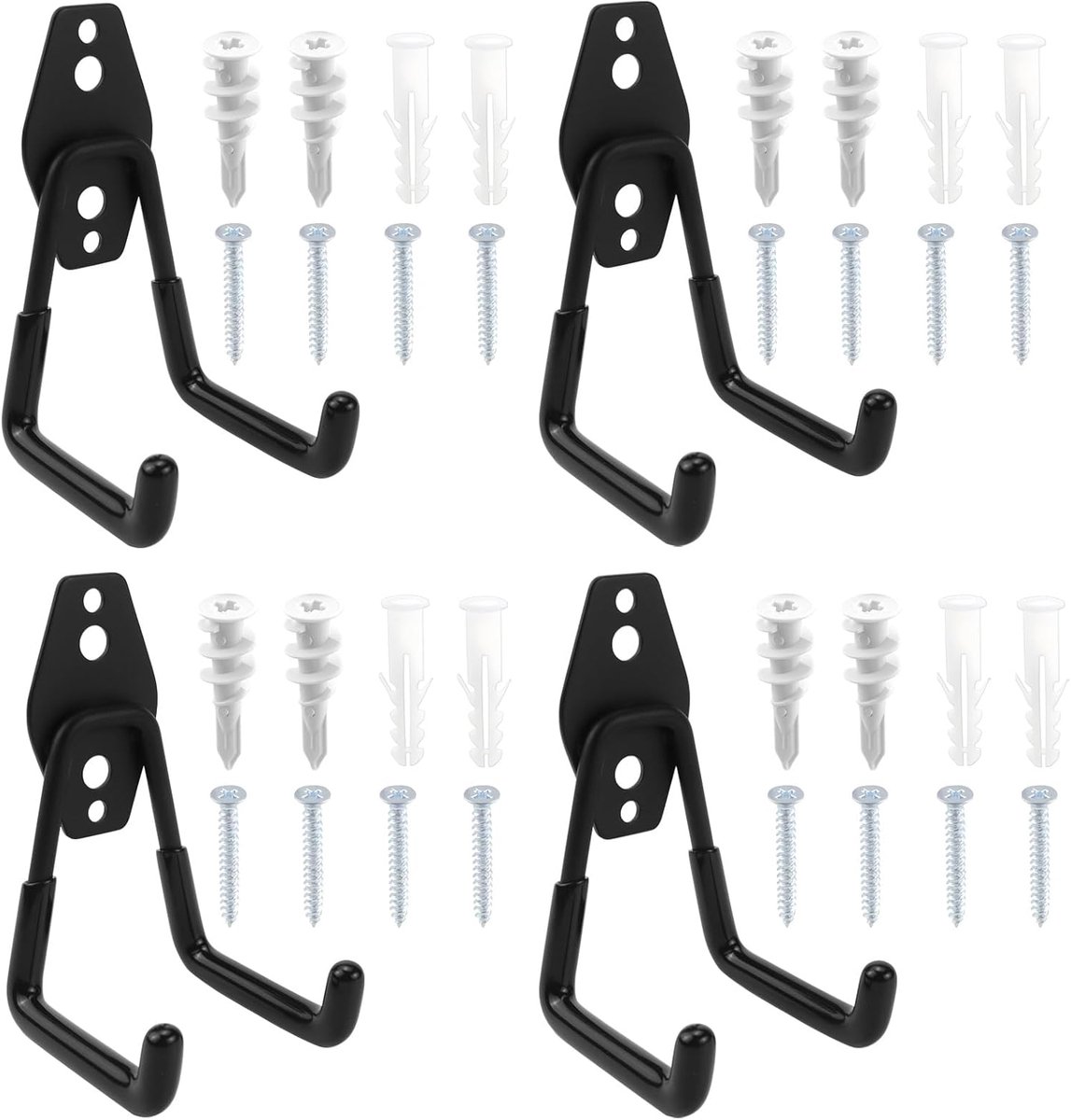 SnelShoppen - Set van 4 Wandhaken Garage - Zware Duty Garage Haken Klein (68mm)/Middel (130mm)/Groot (188mm) - Robuuste Opslaghaken voor Tuin- en Gere