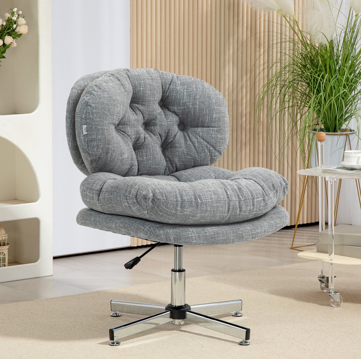 COVREO Bureaustoel 65x65x94 cm grijs, polyester in linnenlook draaibaar