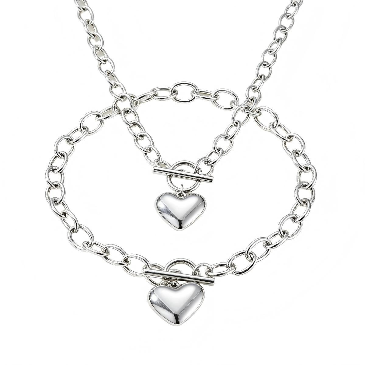 Bracelet & Necklace 2-Piece Set – Bracelet: 20.5cm, Necklace: 50.5cm – Jewelry – Heart-shaped Necklace – OT Clasp Necklace – Layered Necklace – Wristwear – Decoratieve ketting – Stijlvol & charmant - Suitable for Everyday Styling