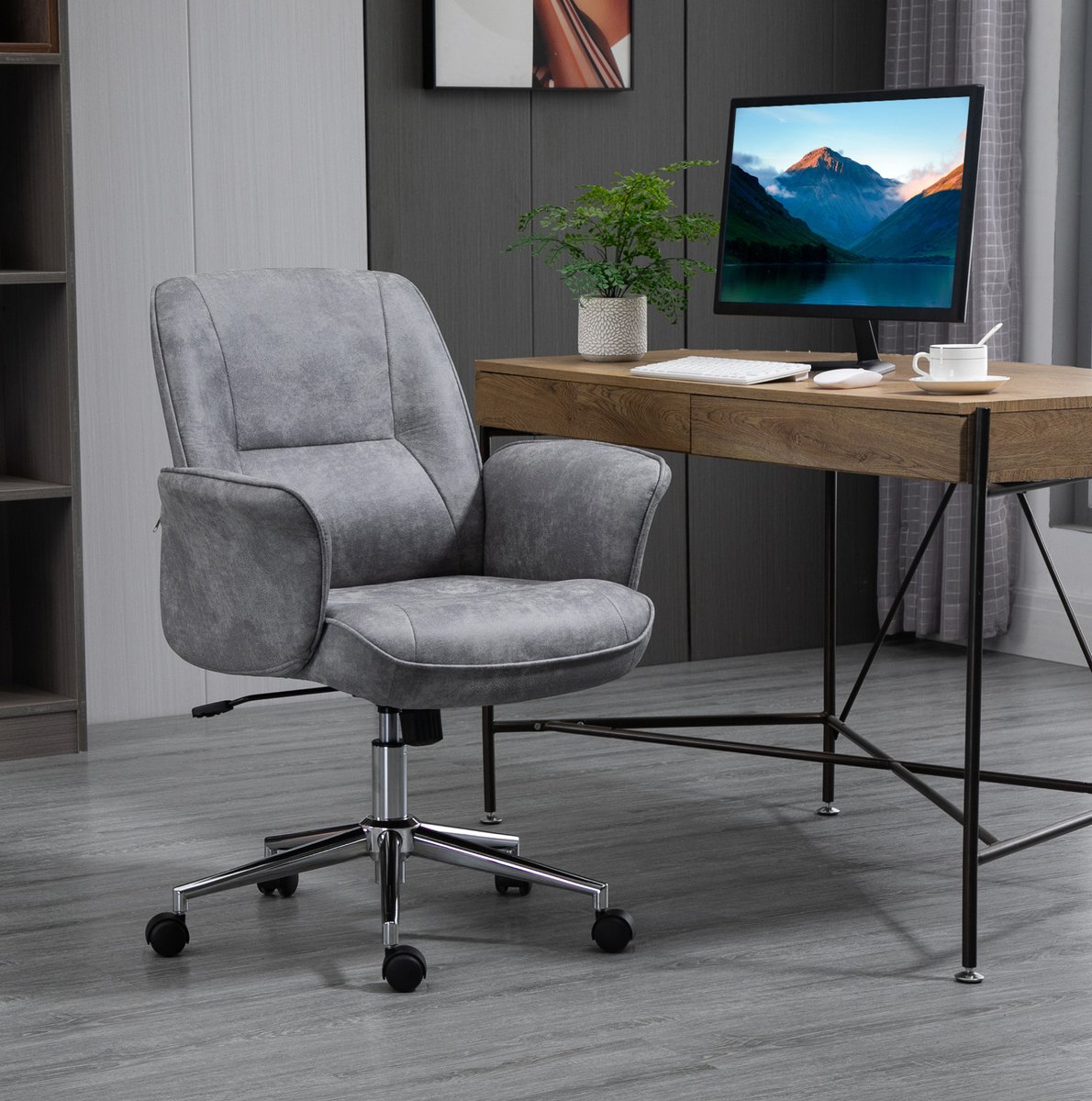 COVREO Bureaustoel 67 x 69 x 92-102 cm lichtgrijs, stof met wippfunctie