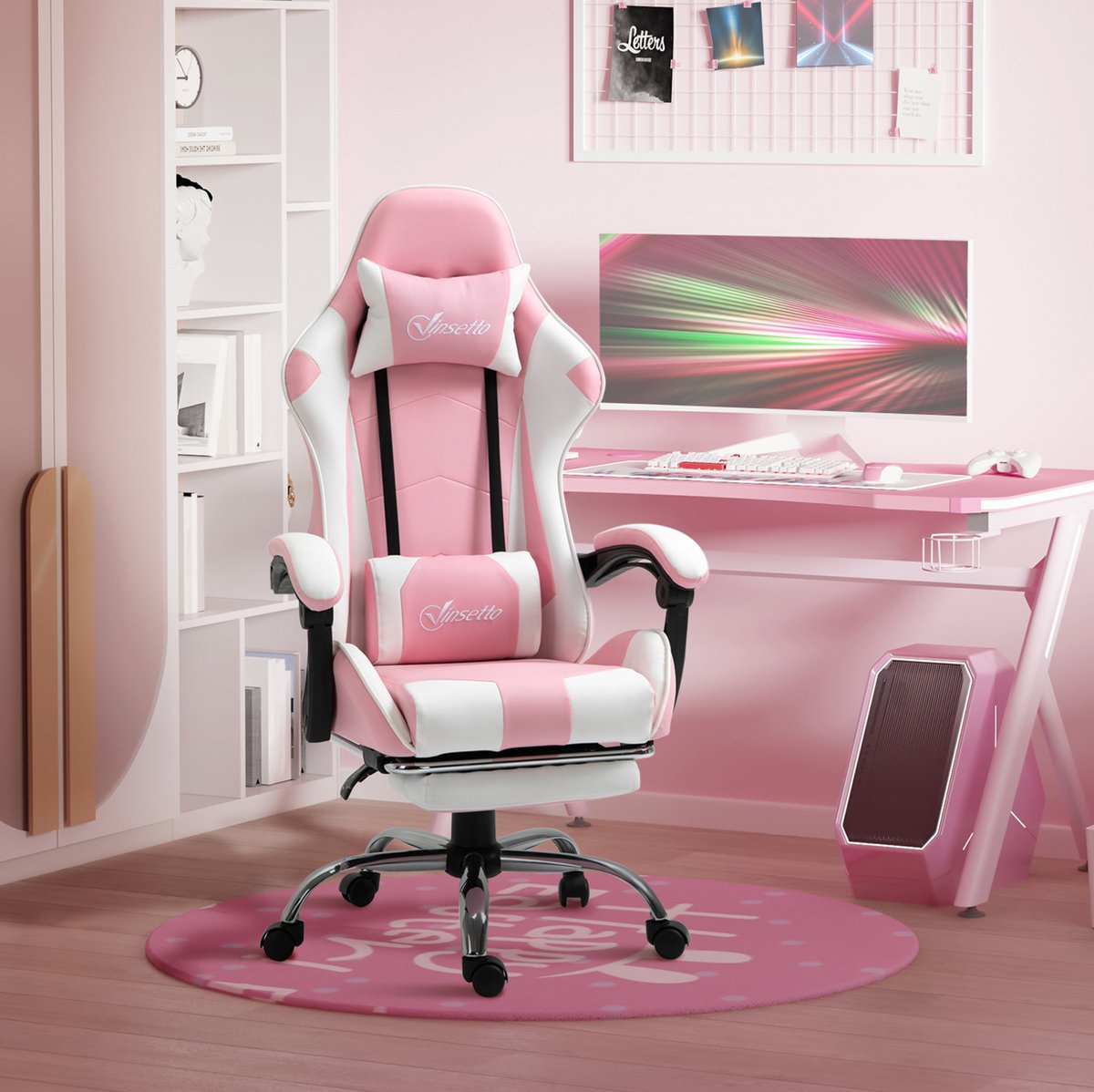 COVREO Gamingstoel 64 x 67 x 119-127 cm, roze wit, kunstleer, 120 kg