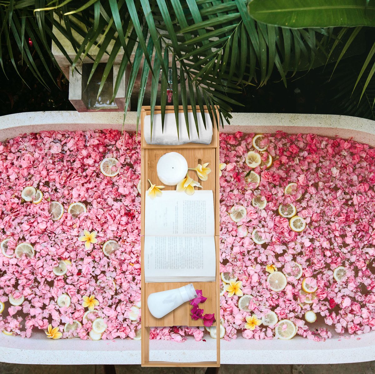COVREO Badrek 70-105x21,8x5 cm naturel, bamboe met opbergvak en boekhouder