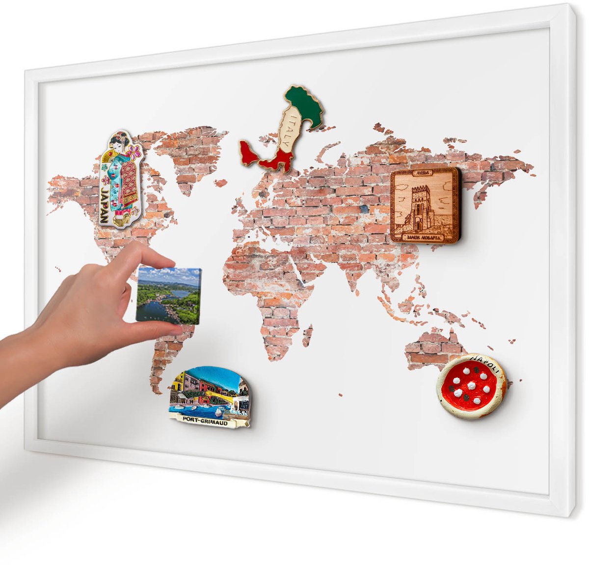 Artprintcave Wit Magneetbord mit Witte Lijst - 60x40 cm - Bakstenen Plattegrond Wandbord Magnetisch - Industrieel/Loft Bord Voor Magneten - Kaarten