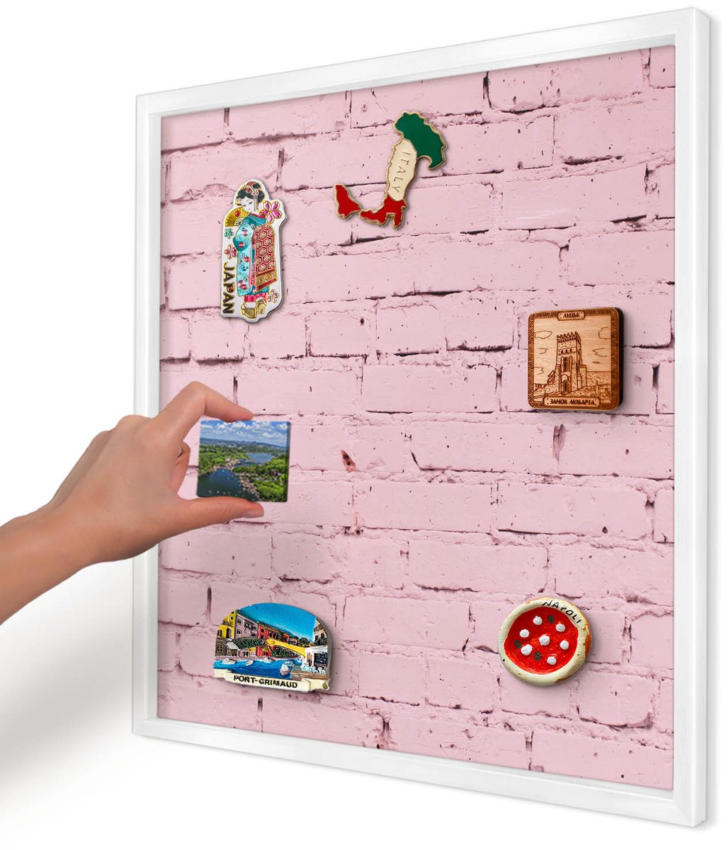 Artprintcave Roze Magneetbord mit Witte Lijst - 50x50 cm - Roze Baksteen Notitiebord - Minimalist Wandbord Magnetisch - Texturen