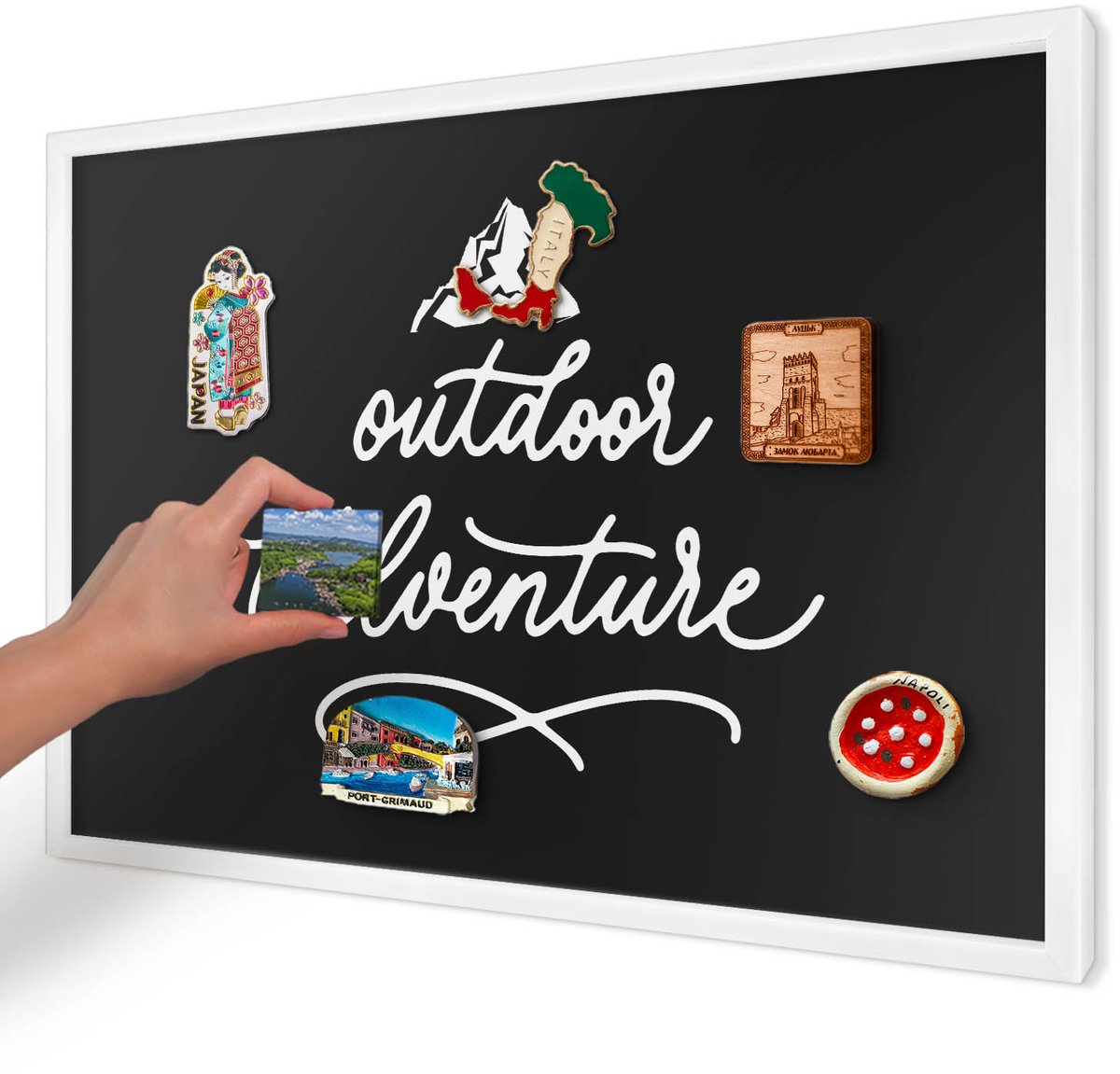 Artprintcave Zwart Magneetbord mit Witte Lijst - 60x40 cm - Buitenavontuur Magnetisch Bord - Typografisch Magnetisch Bord Voor Magneten - Teksten