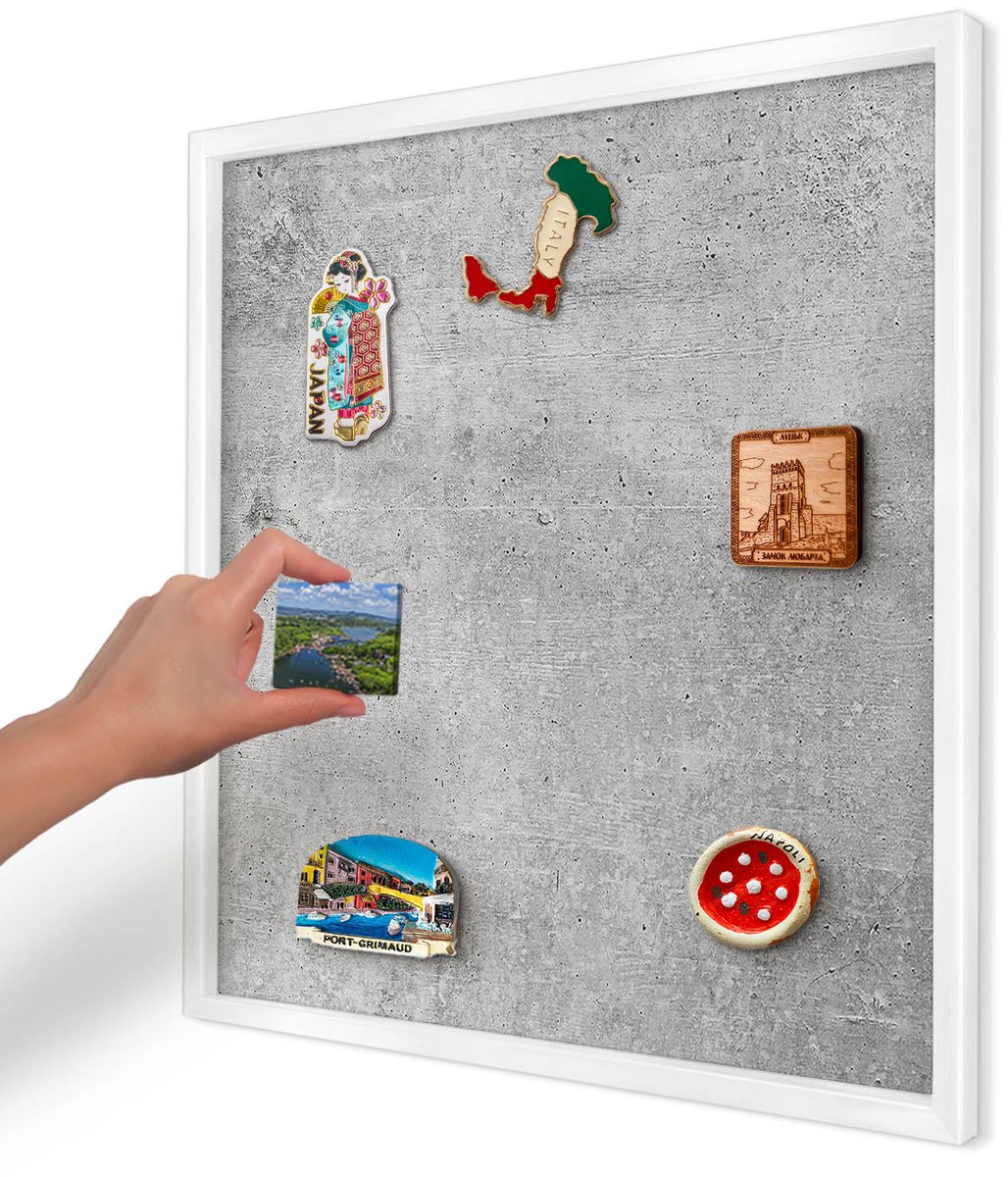 Artprintcave Grijs Magneetbord mit Witte Lijst - 50x50 cm - Betonpatroon Magneetbord Voor Keuken - Industrieel/Loft Memobord Keuken - Texturen