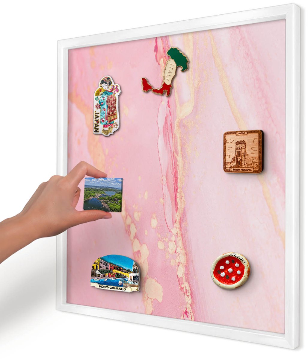 Artprintcave Roze Magneetbord mit Witte Lijst - 50x50 cm - Roze Elegantie Magneetbord Voor Foto's - Abstract Magnetisch Bord - Abstractie