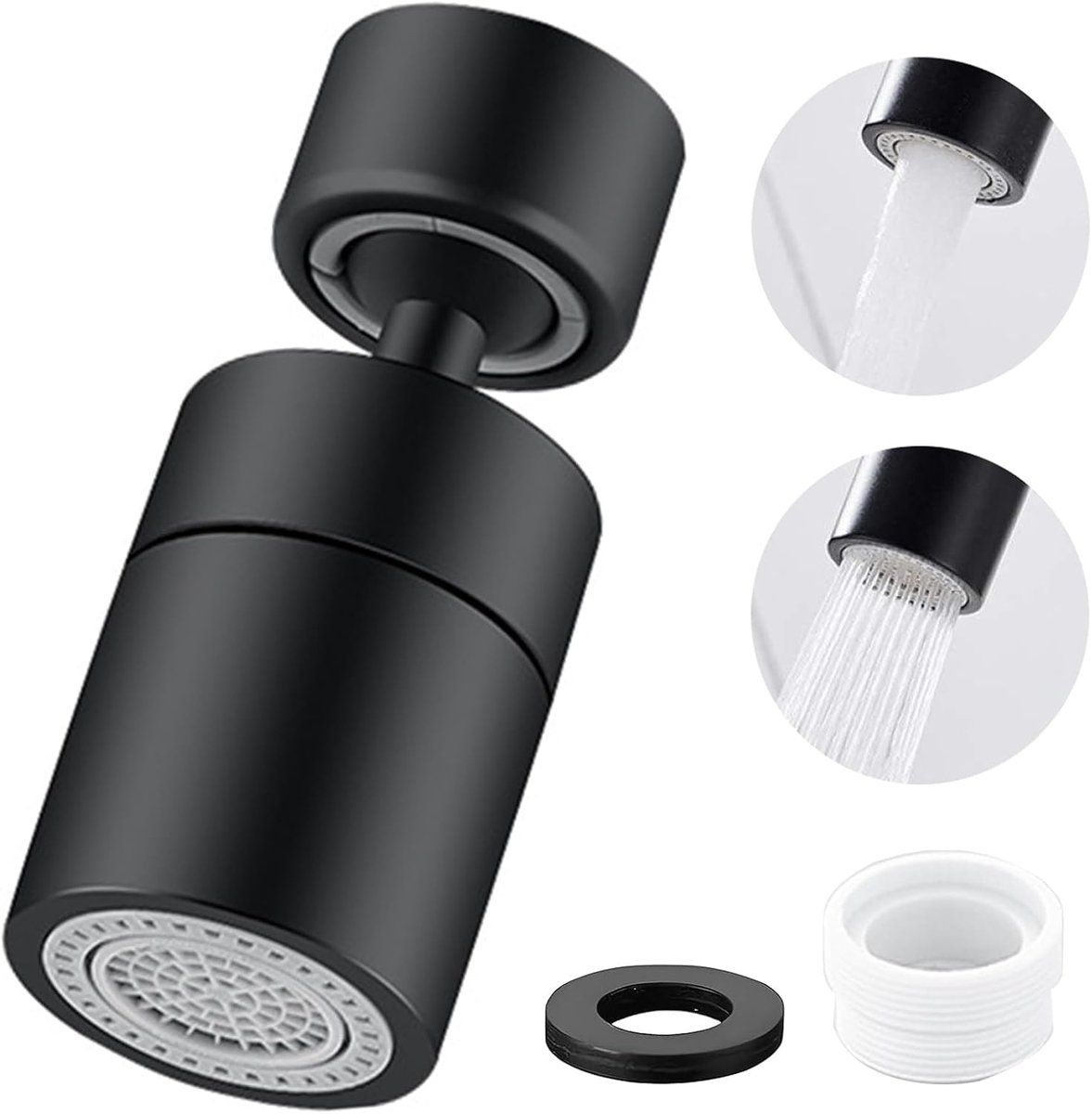SnelShoppen - 360° Jet Regulator Kraan, Waterbesparende Kraanaccessoire met Adapter, Draaiend, 2 Spuitfuncties voor M22 Mannelijke of M24 Vrouwelijke