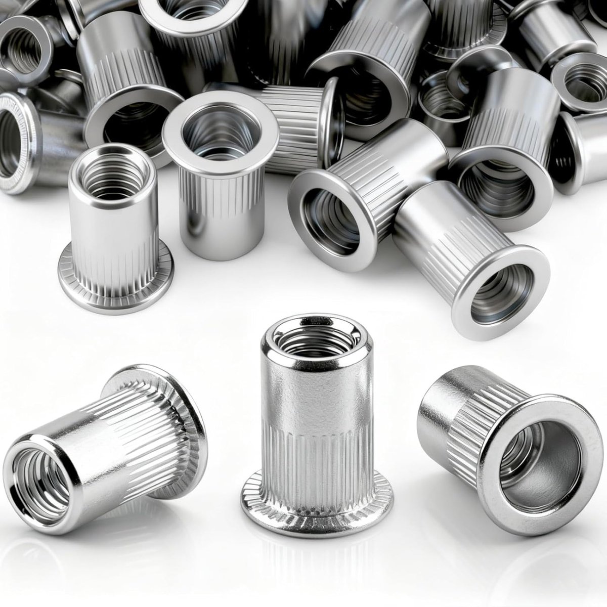 SnelShoppen - 60 Stuks Rivet Nuts M6 x 15mm, Verstelbare Moeren, Draad RIVET, Platte Kop, Gegalvaniseerd Staal, Voor Metaalplaten en Buizen